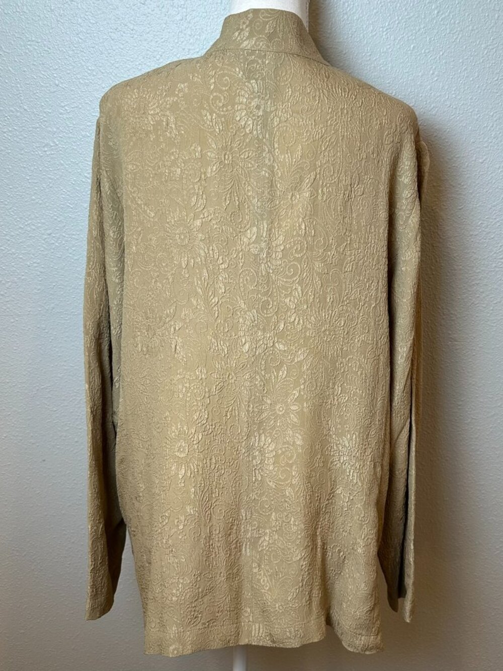 VTG Orvis 100% Silk Jacquard Mandarin Collar Tunic Blouse Beige Gold Plus 20 - Picture 3 of 9